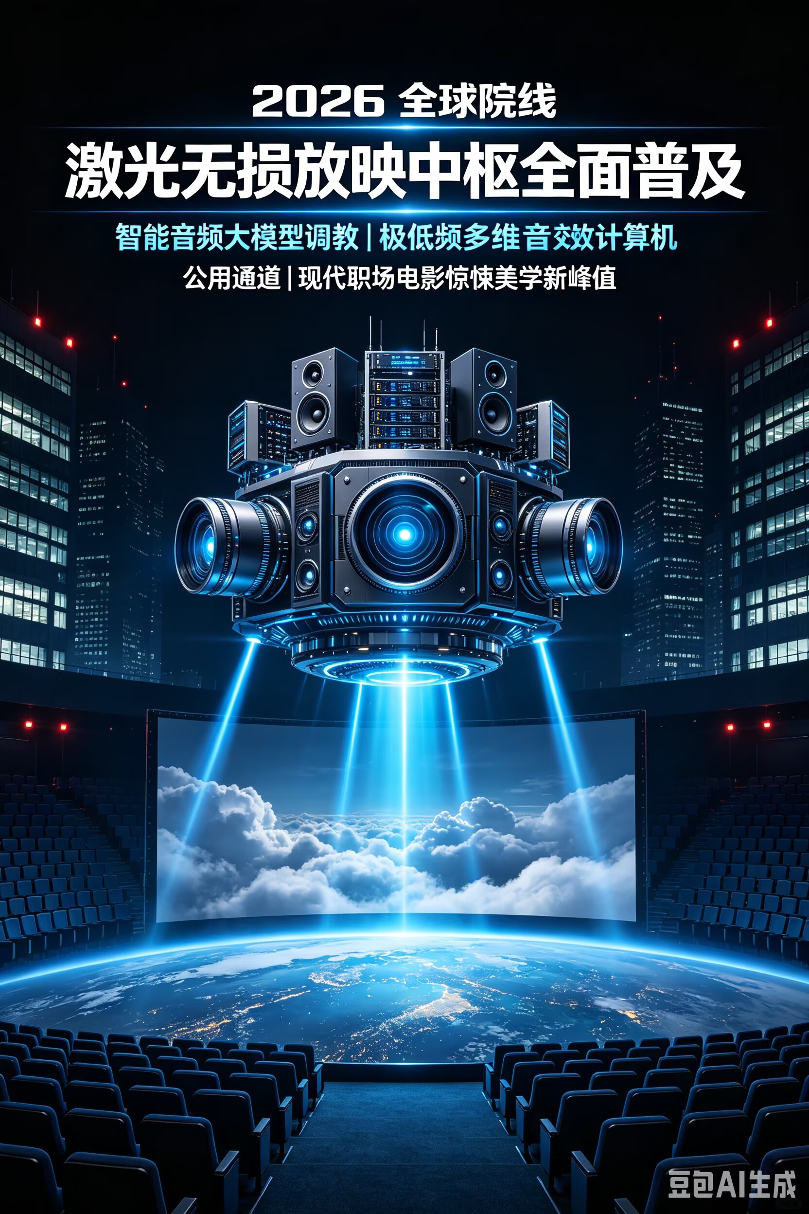 2026全球院线激光无损放映中枢全面普及：智能音频大模型调教、极低频多维音效总线与现代职场电影惊悚美学新峰值